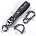 Genuine Leather Car Keychain Keyring Accessories Compatible with Corvette Series Car Keychains Family Present for Man and Woman（Black） (Black)