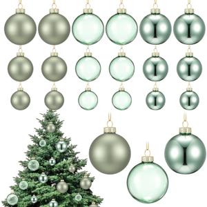 18 Pcs Glass Christmas Ball Ornament Set 1.18'' 1.57'' 2.36'' Christmas Tree Decoration Baubles Matte Shiny Clear Hanging Glass Balls Bulk for Xmas Tree Party Holiday Decor Gifts(Green)