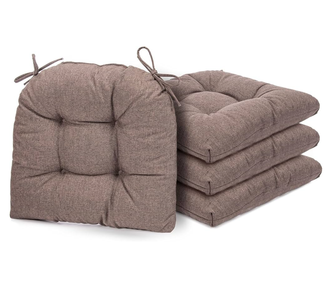 Chair Cushions for Dining Chairs, 4 Pack Soft and Comfortable Chair Cushions Pads with Ties, Seat Cushions for Kitchen Chairs, Dining Room (4 Pack 17x16, Brown)
