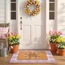 Spring Door Mat Layered Doormat Set, Hello Spring Coir Doormat with Pink & White Plaid Layering Rug, Farmhouse Front Door Welcome Mat for Porch Entryway (Pink, 2'4" x 3'7")