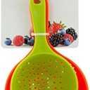 Mini Colanders Set 2 Plastic Pack Kitchen Mesh Food Strainers Colander Handles Red Lime Green 6.5 and 7.5 Inch Strainer For Pasta Vegetables and Fruits