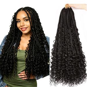 Goddess Box Braids Crochet Hair - 18 Inch Pre Looped Boho Crochet Braids with Curly Ends, 8 Packs Crochet Box Braids, Bohemian Box Braids Crochet Hair for Black Women #2