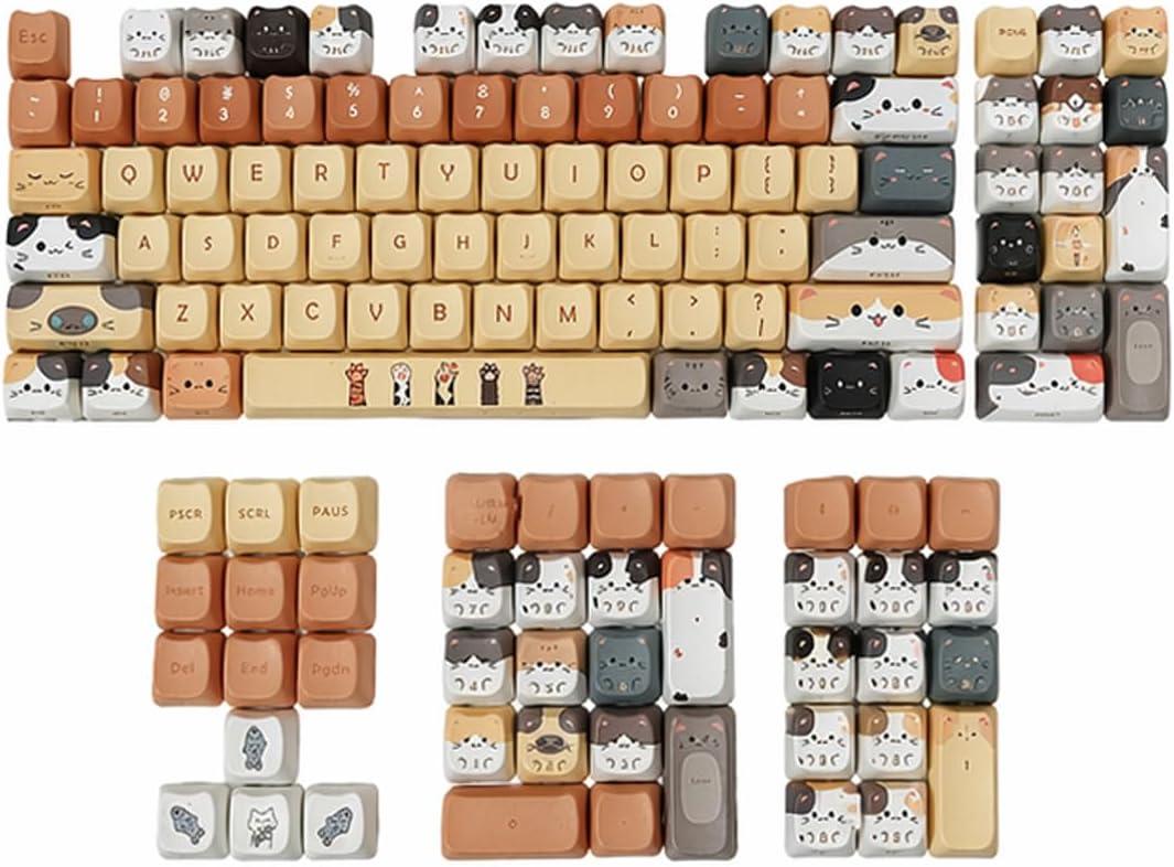 Animal Cute Cat PBT Keycap Set for Mechanical Keyboard Gifts for Christmas Birthday (Yellow Cats)
