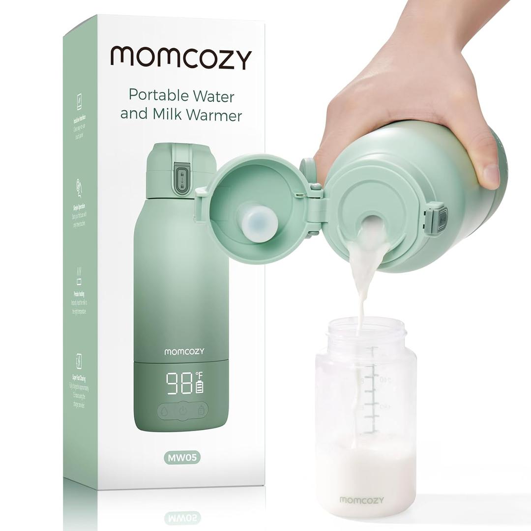 Momcozy Portable Milk Warmer for Travel Dual Heating Modes for Breast Milk & Water, Portable Bottle Warmer with Fast Heating & Long Battery Life, 17 Ounces Large Capacity to Meet Your All-Day Needs, (Green)