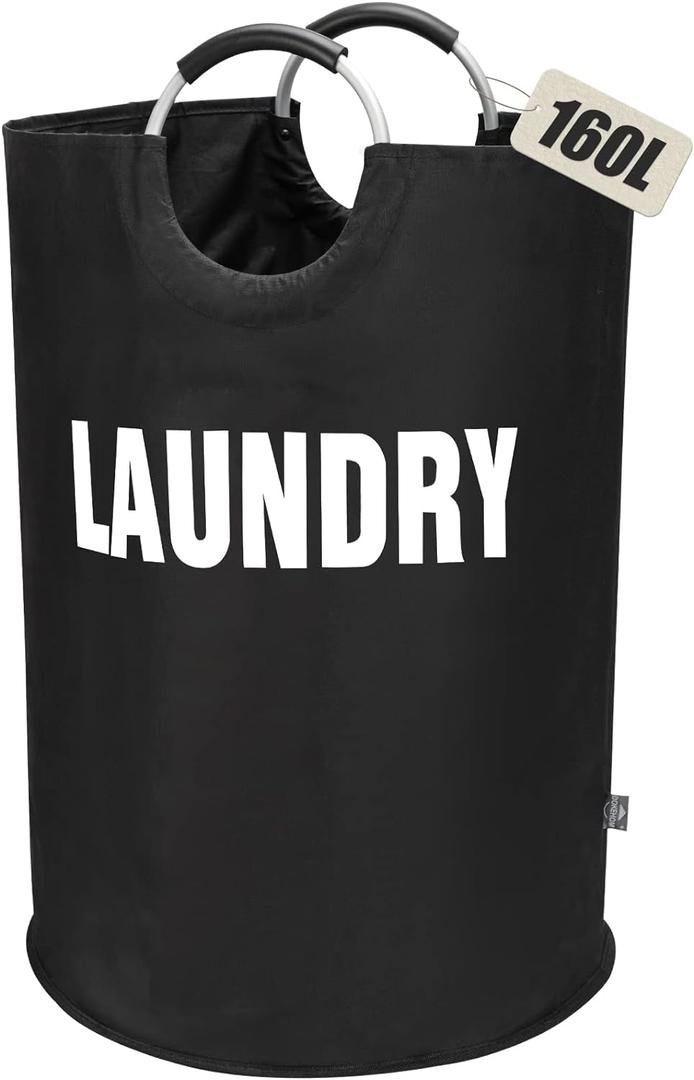 DOKEHOM 160L XX-Large Laundry Basket (7 Colors), Collapsible Laundry Bag, Foldable Laundry Hamper, Folding Washing Bin (Black, XXL)