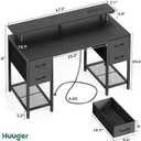Huuger 47 inch Computer Desk with 4 Drawers, Gaming Desk with LED Lights & Power Outlets, Home Office Desk with Large Storage Space for Bedroom, Work from Home, Black