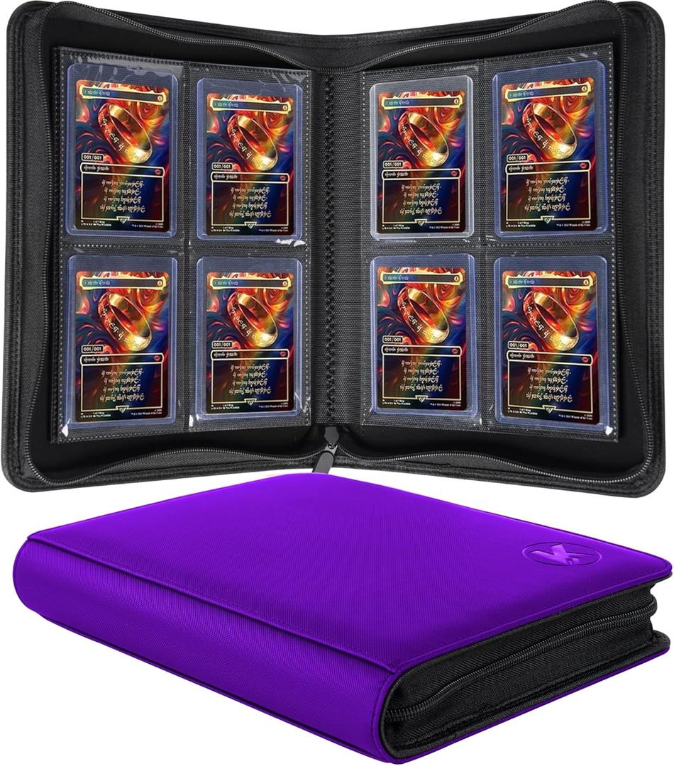 Top loader Binder, Holds 128+ Toploaders, 4 Pocket Top Loader Card Storage Case, Double-Sided Pockets for trading card in 3 x 4'' Toploaders (Pueple)