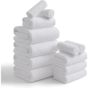 Hailea Luxury Bath Towels Set - 12 Piece (4 Large Bath Towels,4 Hand Towels,4 Washcloths), 100% Microfiber,Extra Absorbent Super Soft & Quick Dry,Complete Family Pack for Bathroom Gym Pool,White