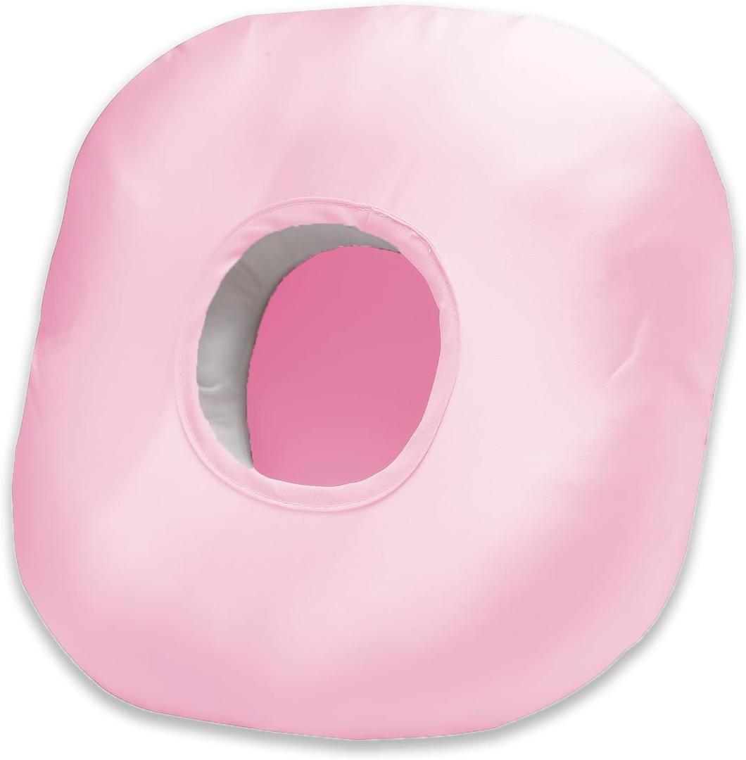Ear Piercing Pillow for Side Sleepers with Ear Hole, Donut Pillow for Ear with Silky Pillowcase for CNH and Ear Pain Inflammation Pressure Sores Piercing, Ear Guard Pillow (Light Pink Silk)