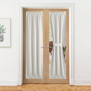 NICETOWN French Door Curtains, Thermal Insulated Farmhouse 100% Blackout Curtain for Glass Window, Kitchen Patio Doors for Privacy, 25 x 72 Inches Long, 1 Panel with Tieback, Ivory White
