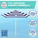 Rio Beach 7' Outdoor Market Umbrella with Sand Anchor and Carrying Bag, Portable Patio and Beach Umbrella with Anchor, Blue/White