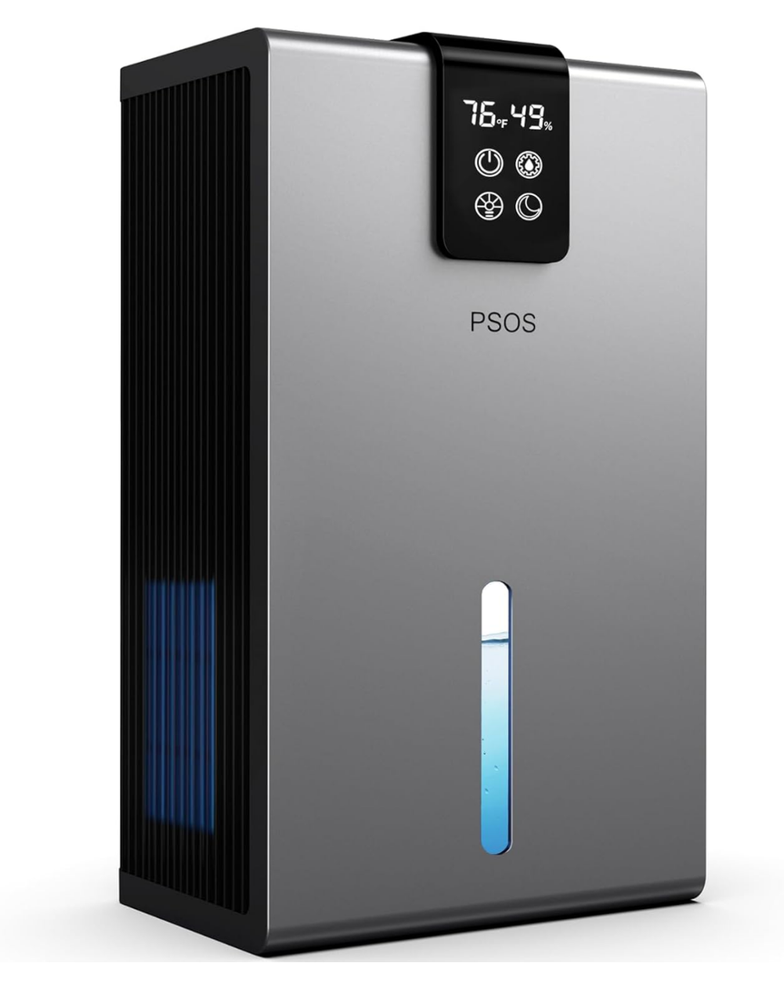 Dehumidifier, Dehumidifiers for Home, 98 OZ Water Tank, (1000 sq.ft) Quiet Dehumidifier for Basement Bedroom Bathroom with Humidity Display, Auto Shut Off, Relaxing 7 Color Ambient Light(Gray)