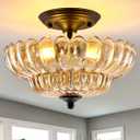 Black Semi Flush Mount Ceiling Light with Amber Glass Shades, 3-Light Modern Farmhouse Chandelier for Kitchen, Bathroom, Hallway, and Entryway