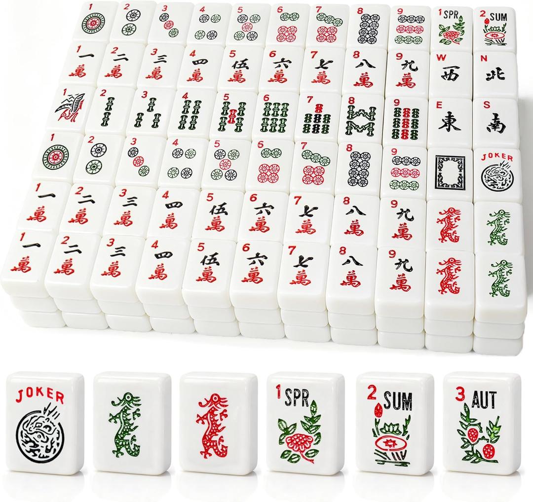 American Mahjong Tile Set, 166 White Tiles Mahjong Set,Travel Mahjong Set with Gray Carrying Bag
