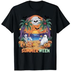 Summerween Skeleton Beach Party Halloween Vibes T-Shirt Size L