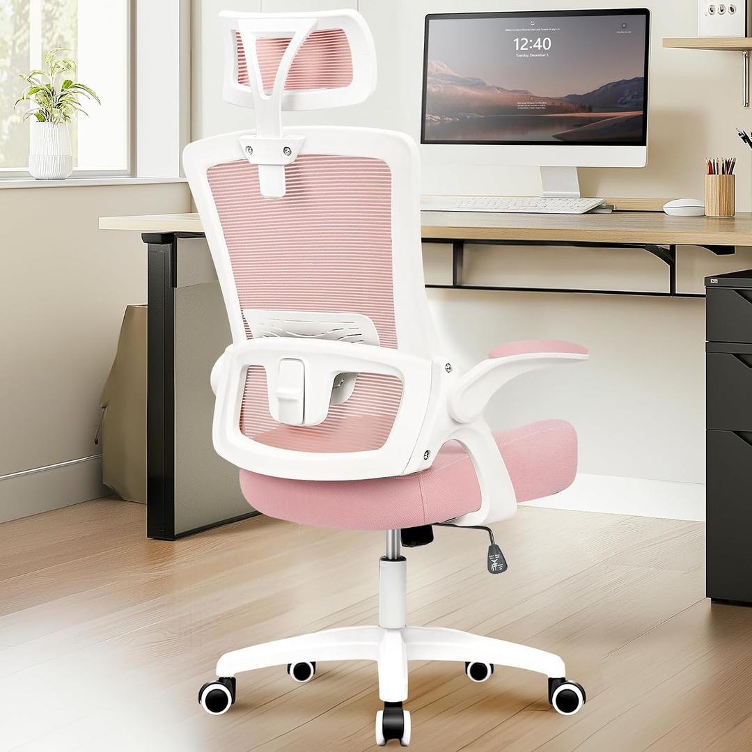 NEO CHAIR Office Desk Chair with Ergonomic High Back Mesh Headrest, Pink, Basic