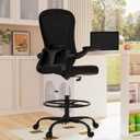 Drafting Chair, Tall Office Chair with Flip-up Armrests Executive Ergonomic Computer Standing Desk Chair, Office Drafting Chair with Lumbar Support and Adjustable Footrest Ring (Black)