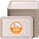 Celel 100 Pack 8 Inch Rectangle Paper Plates, Bend-Resist 8 x 6 inch Food Trays Disposable Rectangle Plates for Tacos, Meat, Dessert, Snack