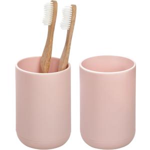 iDesign Toothbrush Holder with 3 Divided Sections for Bathroom or Vanity - Set of 2 - Blush, 3" diameter x 5" high