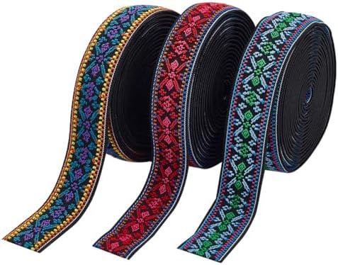 PH PandaHall 9 Yards 3 Colors Elastic Jacquard Ribbon Ethnic Embroidered Trim Boho Jacquard Ribbon Vintage Woven Fabric Trim for Webbing Garment Sewing Accessories DIY Crafts Making, 0.8inch