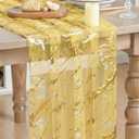 2 x Artoid Mode Marble Pattern Yellow Gauze Table Runner 10FT, Glitter Metallic Foil Sheer Dining Wedding Anniversary Birthday Table Decor for Home Party