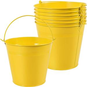 OBTANIM 7 Pack Yellow Metal Buckets with Handle Galvanized Ice Pails for Plants, Succulents, Party Favors Organizing, Rustic Home Decor or Classrooms Pencil Storage (7.1 x 5.2 inch)