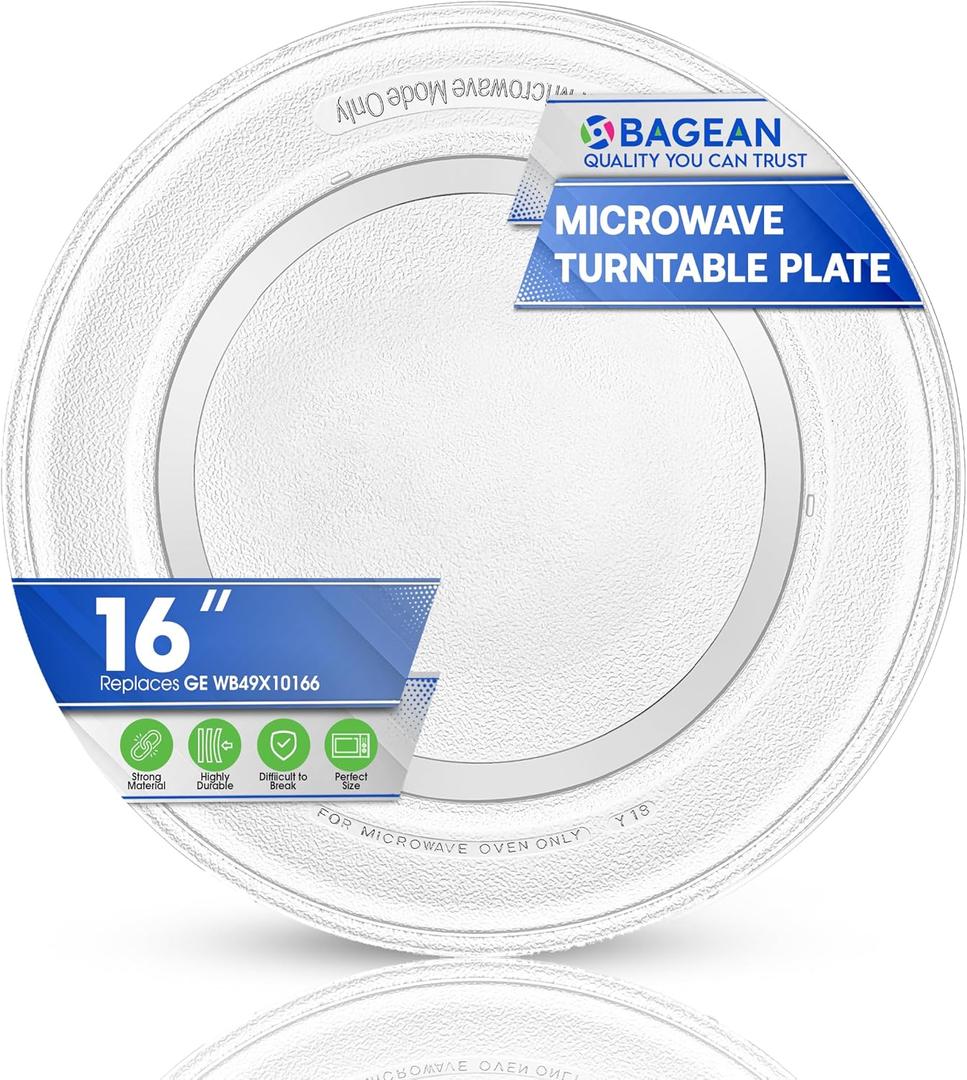 Microwave Plate Replacement 16 inch Fits WB49X10166 GE Microwave Turntable Plate - Exactly Replaces Rotating Replacement Microwave Glass Plate - Oven Dish Tray For Better Reheating and Cooking