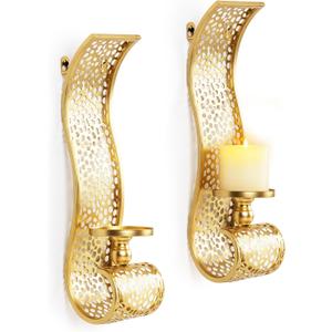 Gold Candle Sconces - Metal Wall Candle Holders for Living Rooms hallways Decorative Set of 2