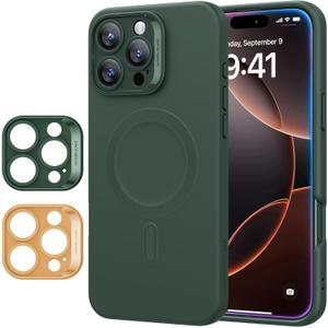 ESR for iPhone16 Pro Max Case with MagSafe, Supports Magnetic Charging, Smooth & Slim Silicone Case, Shockproof, Full Screen and Camera Protection, Soft Microfiber Lining,Green