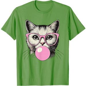 Cute Cat Shirt for Women Funny Cat Lovers T-Shirt, 3XL, Grass Green
