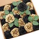 D-Seven Artificial Flowers 50pcs Gold and Black Rose with Stems for Wedding DIY Bouquets Flower Centerpieces Arrangement Birthday Party or Home Decor