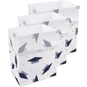 Clean Cubes 13 Gallon Disposable Pop-Up Trash Cans (3-Pack) with Fitted Bags Foldable Garbage & Recycling Bins for Parties, Events & Kitchen (Graduation, 17" H x 13.5" W x 10" D)