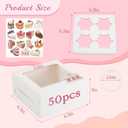 OAMCEG 50 Pack Cupcake Boxes with Window 6x6x3 Inches Cookie Boxes, Bakery Treat Boxes for Pastry, Desserts, Chocolate Strawberries, Cupcake Containers, Gift Giving with Stickers & Twine White