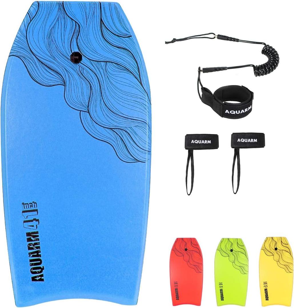 XPE Bodyboard 33-inch/36-inch/41-inch Bodyboarding with Premium Wrist Leash and Fin Tethers, Super Lightweight & Slick Bottom Perfect Surfing for Kids Teens and Adults