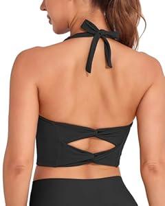 KerryKreey Womens Halter Workout Tops Support Padded Longline Sports Bra Crop Tank Yoga Bras Twist Gym Athletic Running Shirt (Small)