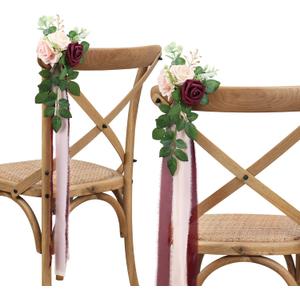 Wedding Aisle Decorations for Wedding Ceremony Set of 10 Pew Flowers for Church Chair Decorations Party Decor with Artificial Flowers Eucalyptus and Ribbons Burgundy