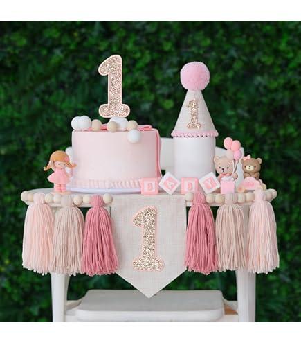 Pink and White Bow First Birthday High Chair Banner Pink Bow One High Chair Garland for Girls Sweet One Party Supplies Photo Prop
