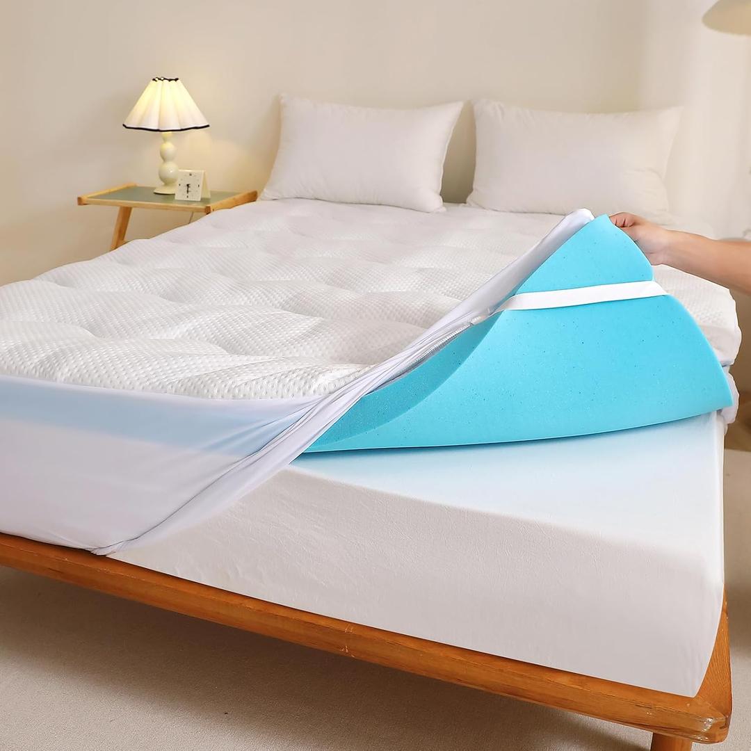 4 inch Dual Layer Twin Mattress Topper for Back Pain Relief2 Inch Cooling Gel Memory Foam Plus 2 Inch Pillow Top Mattress Pad Cover 15% Viscose Made from Bamboo, with 6-16 Inch Deep Pocket (Twin)