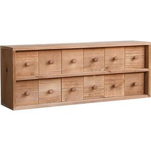 Vintage Desktop Storage Chest with 12 Drawers - Desktop Chest Drawer for Storage and Organization - Solid Wood Medicine Cabinet for Tabletop - Unfinished Wood Rustic Card Catalog Drawers with Handles