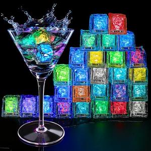 Light Up Ice Cubes, 96 Pack Multi Color Led Ice Cubes for Drinks IP67 Waterproof Reusable Glowing Flashing Changing Lights Water Activated Drink Lights for Cocktails Christmas Party Bar Wedding