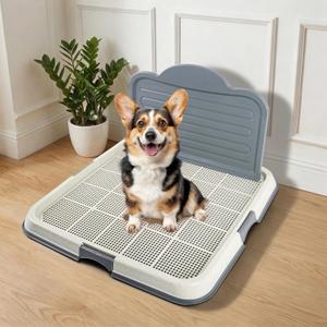 Dog Pee Pad Holder with High Wall, Large Puppy Potty Training Tray with Mesh Grid & Splash Guard, 23.6 x 23.6 Indoor Dog Litter Box, Includes 4 Disposable Pee Pads