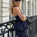 Two Piece Skirt Set for Women Retro Sleeveless Halter Top Long Trousers Polka Dot Matching Summer Outfit Casual (Blue, XS)