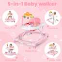 Boyro Baby 5-in-1 Baby Walker, Baby Walkers for Boys Girls 6-12 Months, Foldable Activity Walker, Toddler Infant Walker with Bouncer, Adjustable Height, Removable Footrest, Feeding Tray, Music
