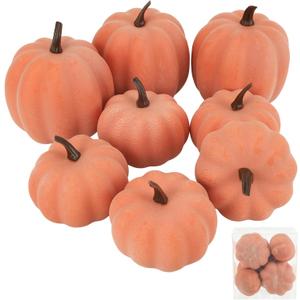 Fake Pumpkins, 8 Pcs Orange Artificial Pumpkins, Plastic Pumpkins for Thanksgiving Party Table Centerpiece Autumn Home Decoration-B
