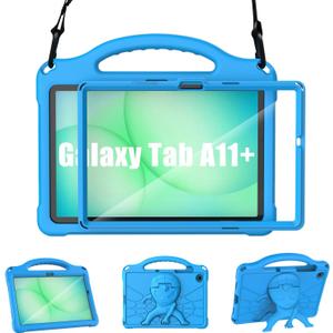 Sanyetral Kids Case for Samsung Galaxy Tab A11 Plus 2026/A9 Plus 2023 11 inch Tablet, Galaxy Tab A11+/A9+ Case with Screen Protector, Shockproof Handle Stand Protective Cover with Shoulder Strap -Blue