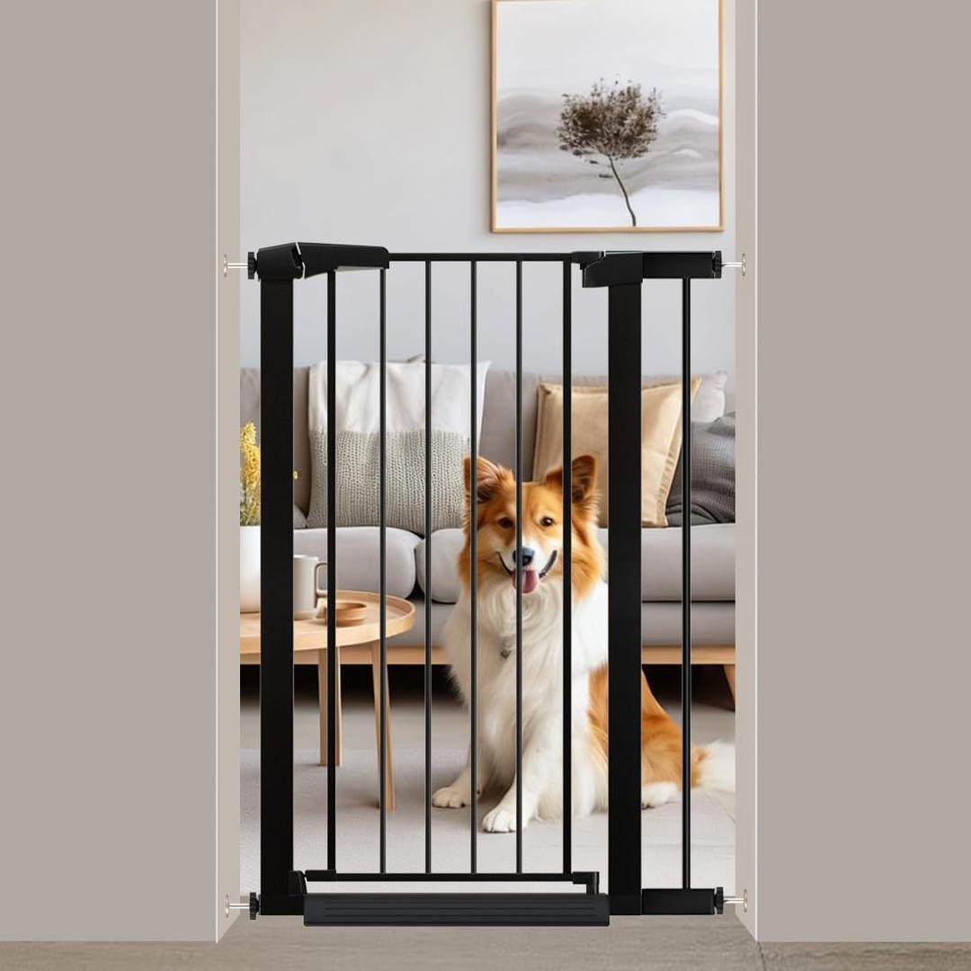 Fairy Baby 26.8"-29.5" Inch Narrow Baby Gate for Small Doorways Stairs, 38" Extra Tall Dog Gate Indoor for Kids or Pets, Metal Safety Gate Pressure Mounted No Drilling Walk Through, Black