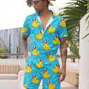 Goodstoworld Male Hawaiian Romper Fashion Zipper Slim Fit Jumpsuit with Pocket S-XXL (Blue, XXL)
