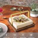 Wood Napkin Holder for Table, Square Tabletop Napkin Dispenser with Sophisticatedly Metal Center Bar, Cocktail Napkin Holder for Home, Kitchen, Office, Restaurant, Hotel, Cafe, Bar