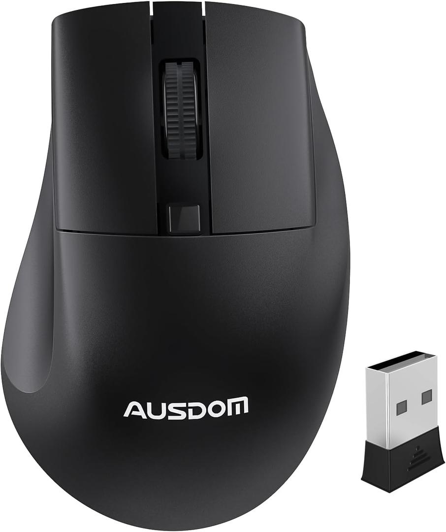 AUSDOM Wireless Mouse for Laptop - Computer Mouse with 2.4G USB Mini Receiver, 1600 DPI Optical Tracking, Cordless Portable Computer Mice for PC, Mac, Notebook, Black