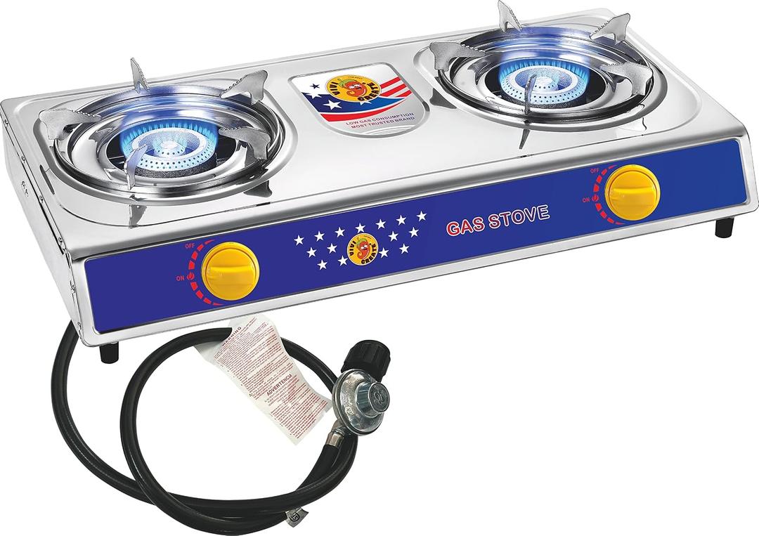 Vivicreate 2 Burner Propane Stove, [20000 BTU] Portable Camping Gas Cooktop with Auto Ignition, Stainless Steel Outdoor Cooker with Regulator & Hose for RV, Backyard, Camping and Emergency Use